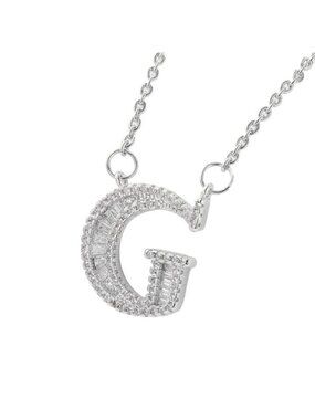 Silver Cubic Zirconia Initial Name Letter "G" Elegant Sparkling Necklace